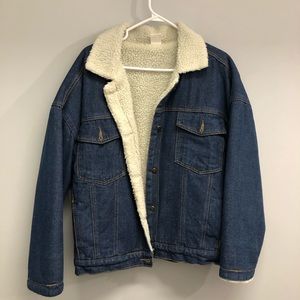 Faux Shearling-Trimmed Denim Jacket